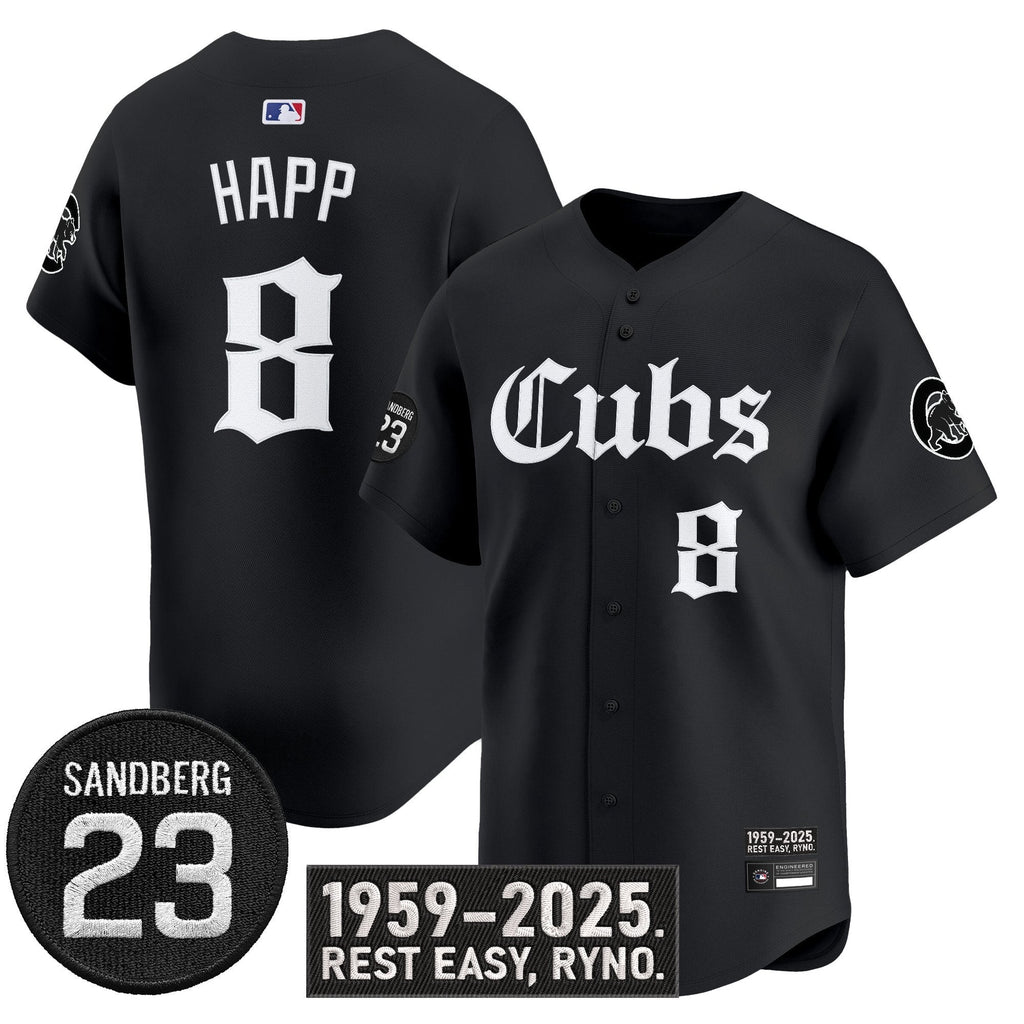 Ian Happ Jersey #8 Chicago Cubs Ryne Sandberg Tribute Stitched Black