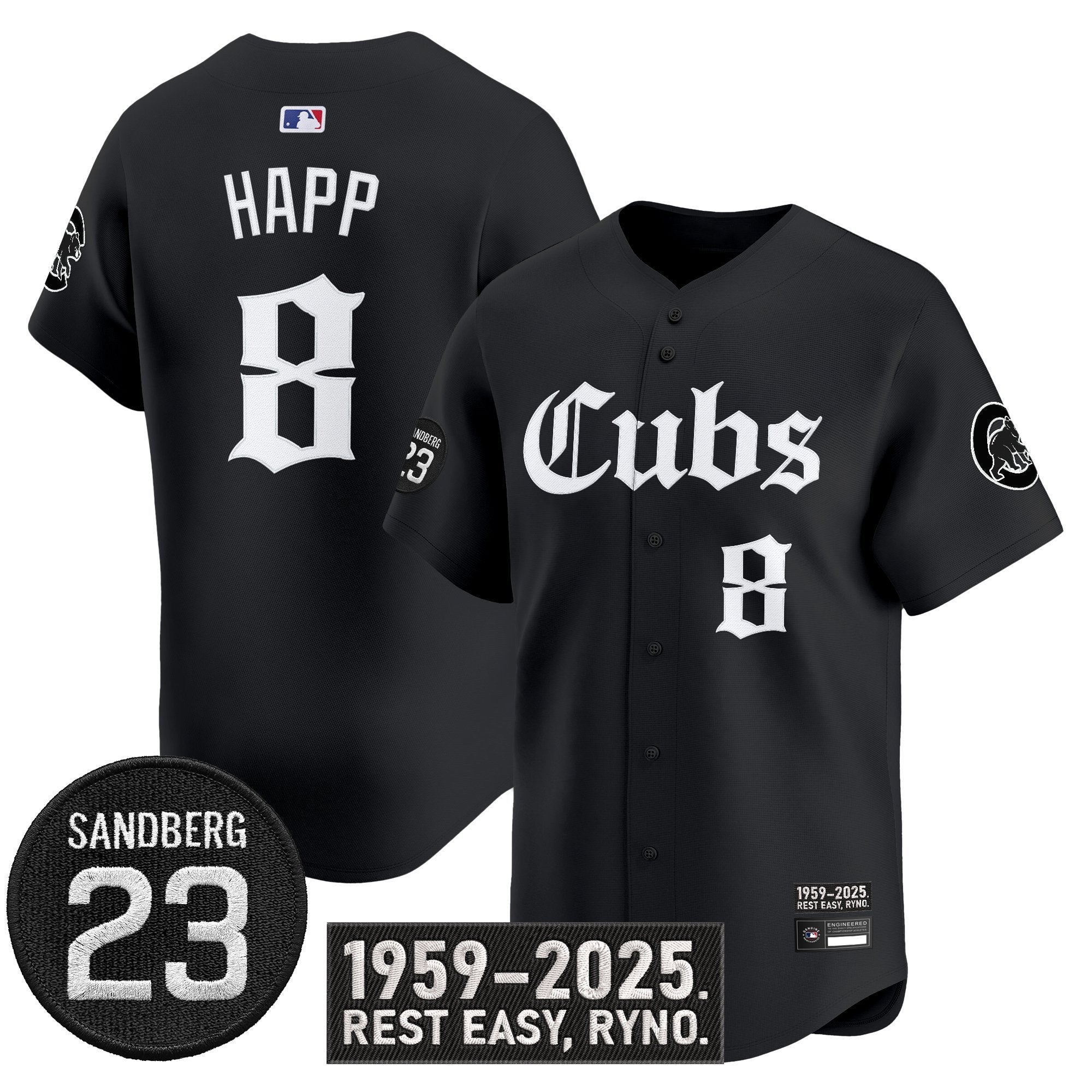 Ian Happ Jersey #8 Chicago Cubs Ryne Sandberg Tribute Stitched Black