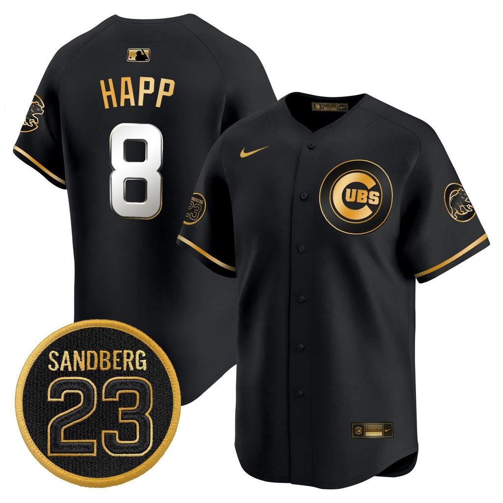 Ian Happ Jersey #8 Chicago Cubs Ryne Sandberg Tribute Stitched Black Gold