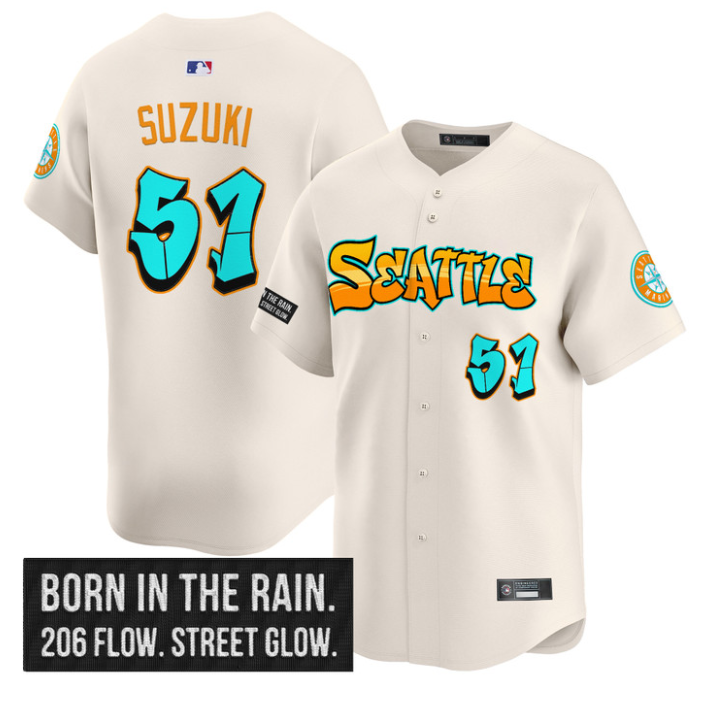 Ichiro Suzuki Jersey #51 Seattle Mariners Graffiti Emerald Drop Edition Cream