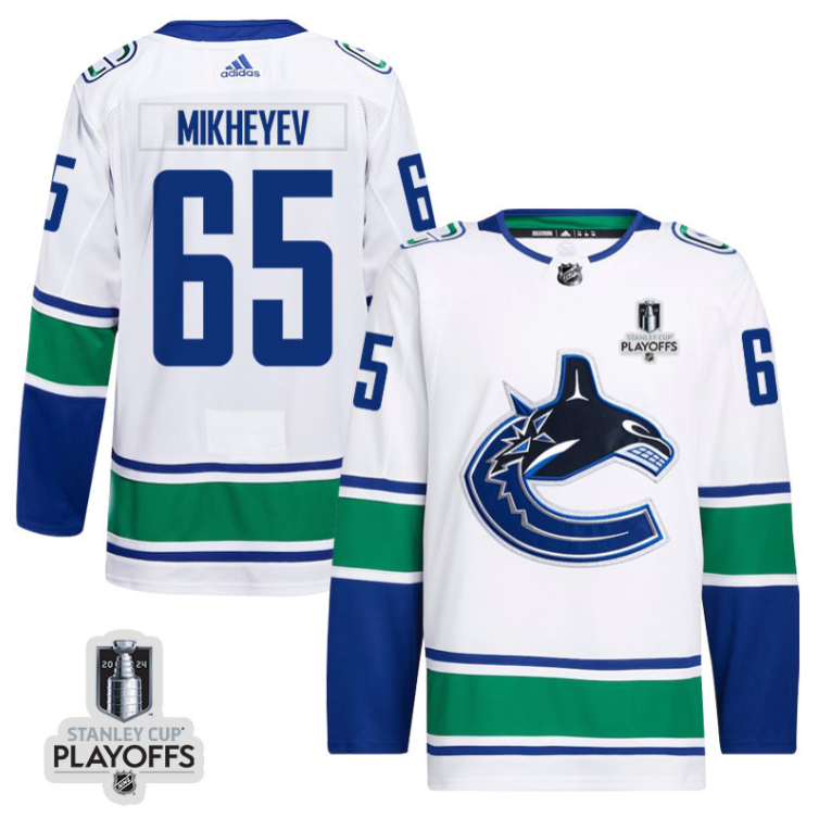 Ilya Mikheyev 65 Vancouver Canucks 2024 NHL Playoffs Patch Away Jersey - Men, White