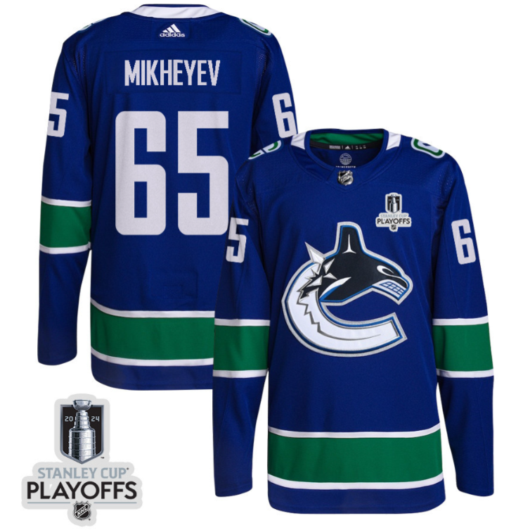 Ilya Mikheyev 65 Vancouver Canucks 2024 NHL Playoffs Patch Home Jersey - Men, Blue