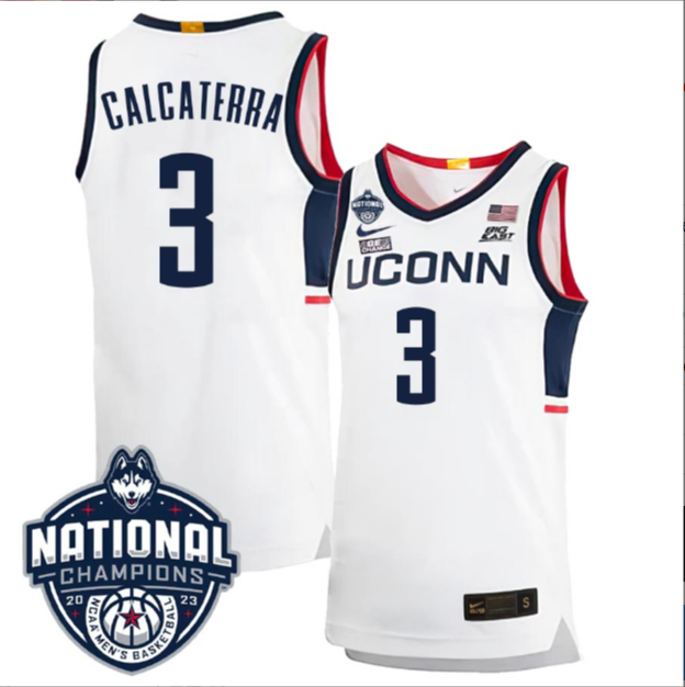 Joey Calcaterra Jersey #3 UConn Huskies 2023 National Champions College Basketball