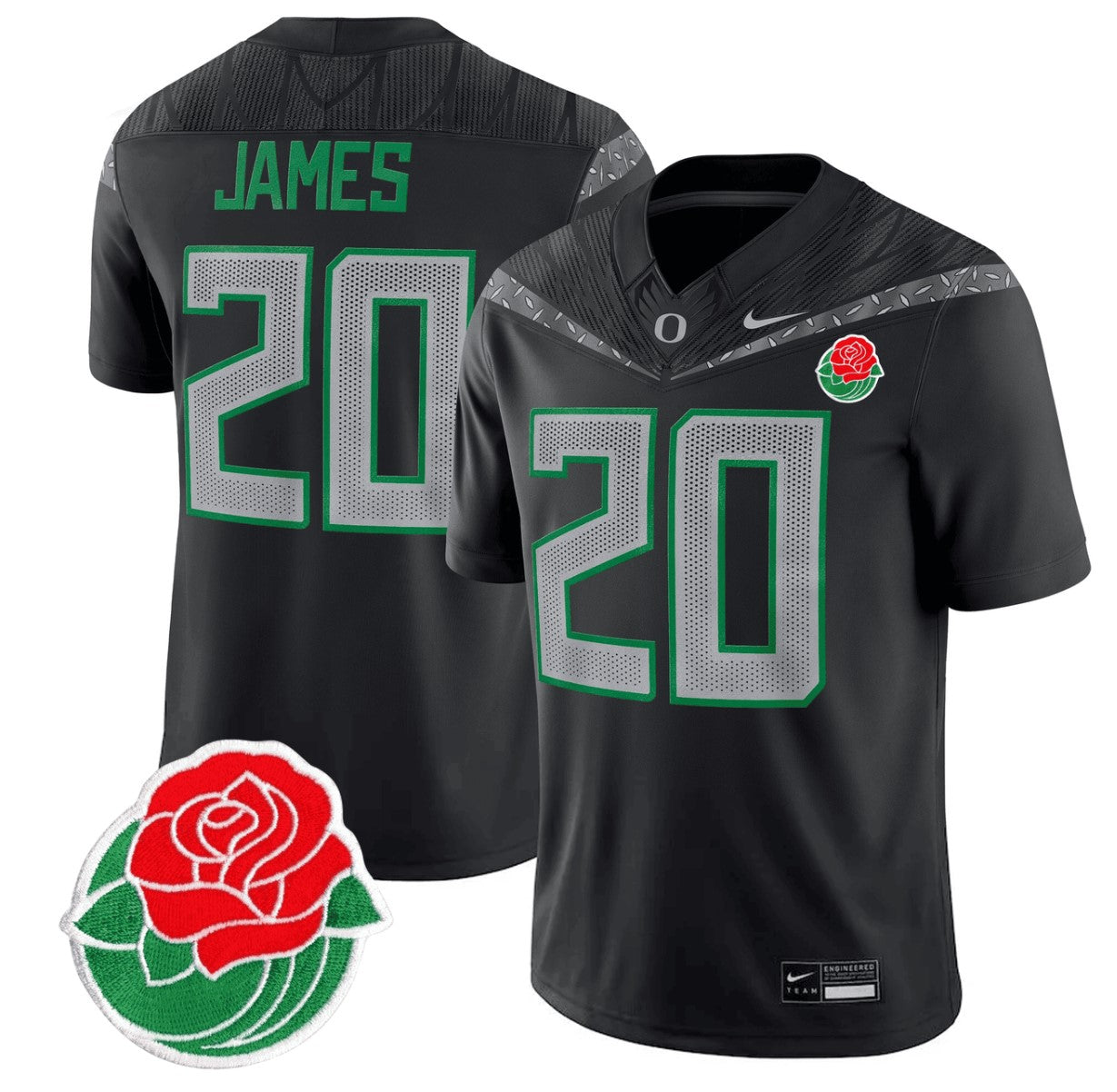 Jordan James Jersey #20 Oregon Ducks Rose Bowl Patch Vapor Football Black