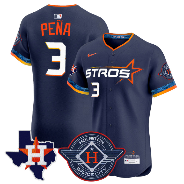 Jeremy Pena Jersey #3 Houston Astros 2025 City Connect Texas Patch Premier Elite Stitched Navy