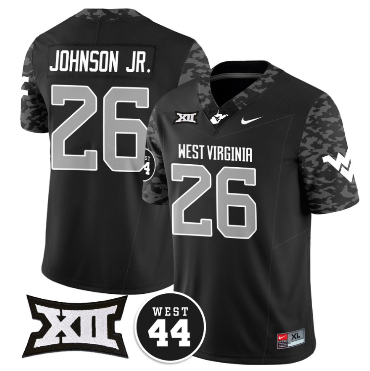 Justin Johnson Jr Jersey #26 West Virginia Mountaineers 2024 Vapor Limited Football Honor Jerry West Stitched Coal