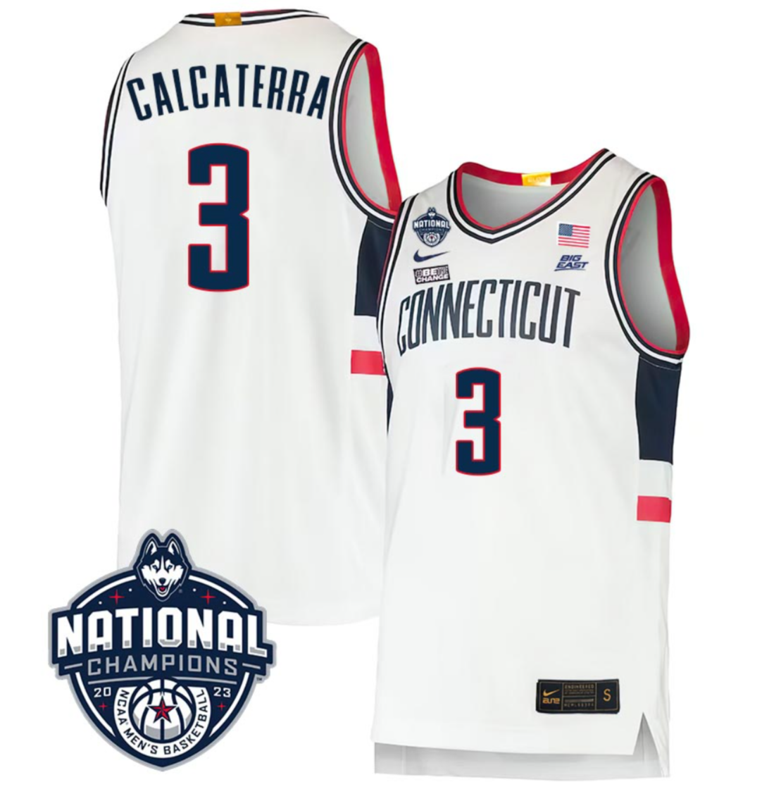 Joey Calcaterra Jersey #3 UConn Huskies 2023 National Champions College Basketball