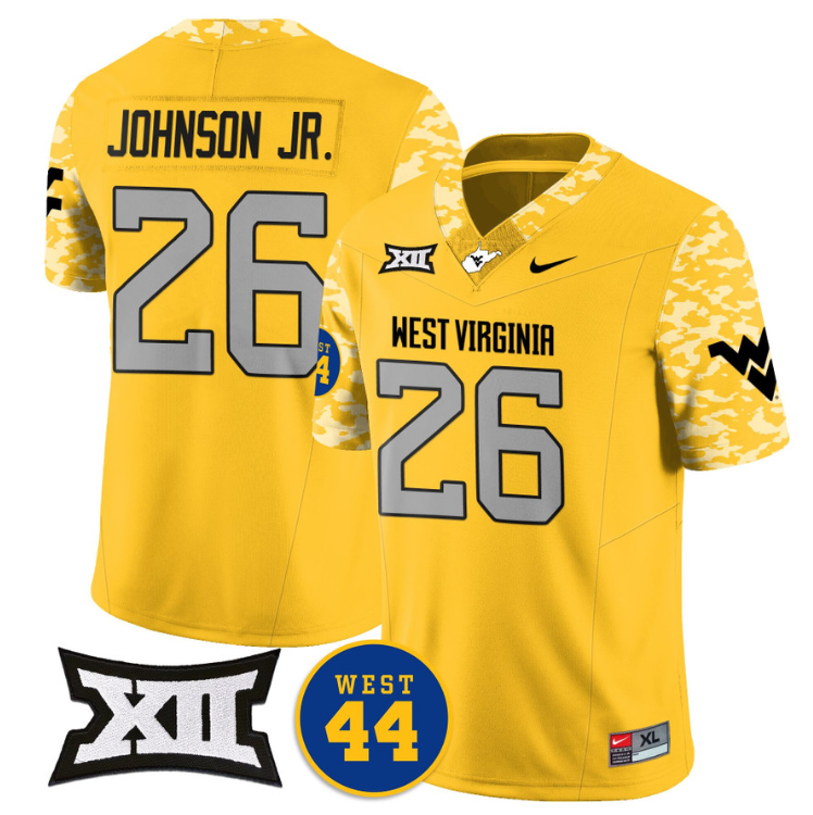 Justin Johnson Jr Jersey #26 West Virginia Mountaineers 2024 Vapor Limited Football Honor Jerry West Stitched Navy