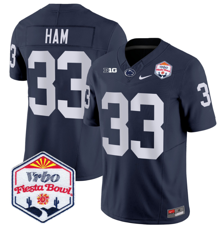Jack Ham Jersey #33 Penn State 2024 Fiesta Bowl Patch Stitched Navy