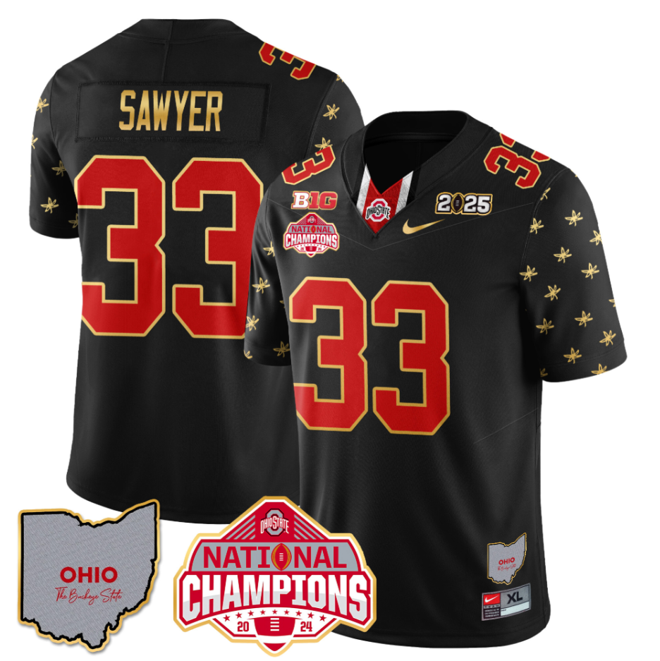Jack Sawyer Jersey #33 Ohio State National Champions 2025 Patch Black Limited