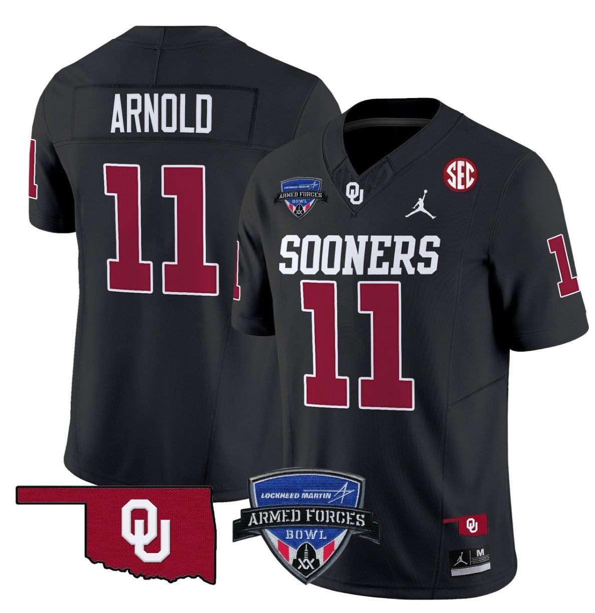 Jackson Arnold Jersey #11 Oklahoma Sooners 2025 Armed Forces Bowl Patch Black