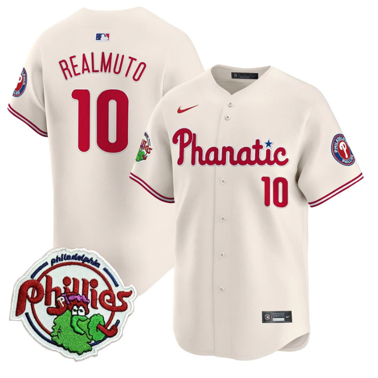 J.T.Realmuto Jersey #10 Phillies Phanatic Patch Vapor Premier Limited Stitched Cream
