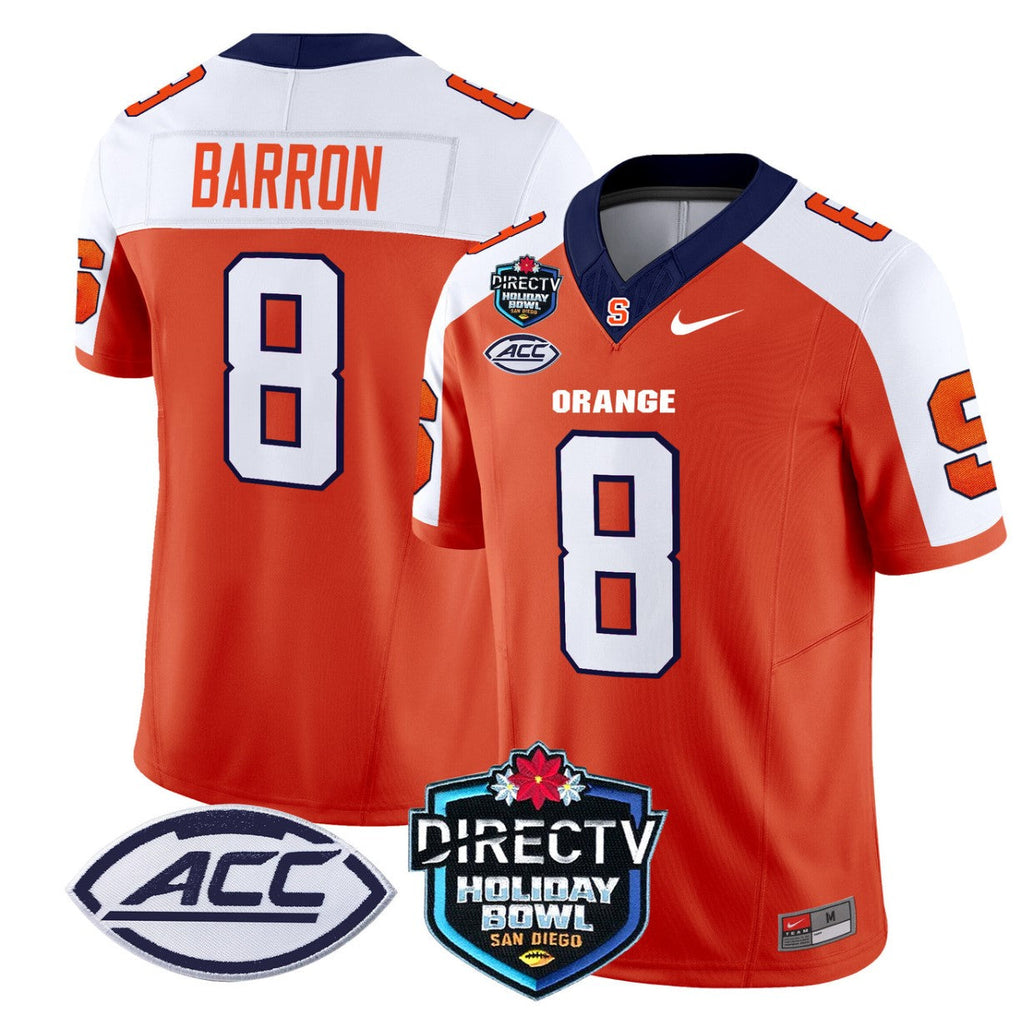 Justin Barron Jersey #8 Syracuse Orange 2025 Holiday Bowl Patch Orange Alternate