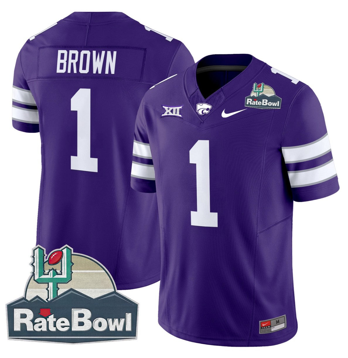 Jayce Brown Jersey #1 Kansas State Wildcats 2025 Rate Bowl Patch Purple