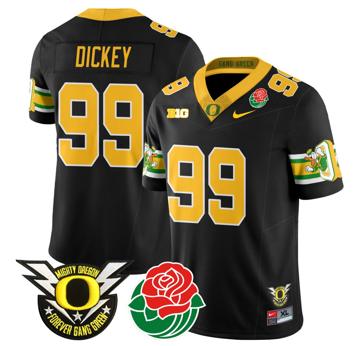 Jurrion Dickey Jersey #99 Oregon Ducks 2024 Rose Bowl Patch Football Black