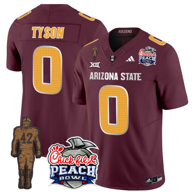 Jordyn Tyson Jersey #0 Arizona State Peach Bowl Patch Football V2 Maroon