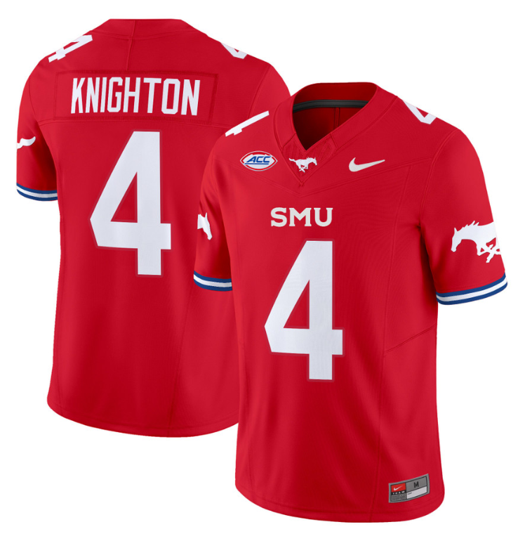 Jaylan Knighton Jersey #4 SMU Mustangs Icy College Football Vapor Limited Red