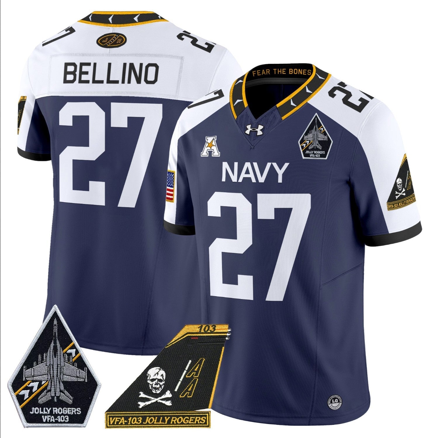 Joe Bellino Jersey #27 Navy Midshipmen 2024 Jolly Rogers Patch Navy Alternate
