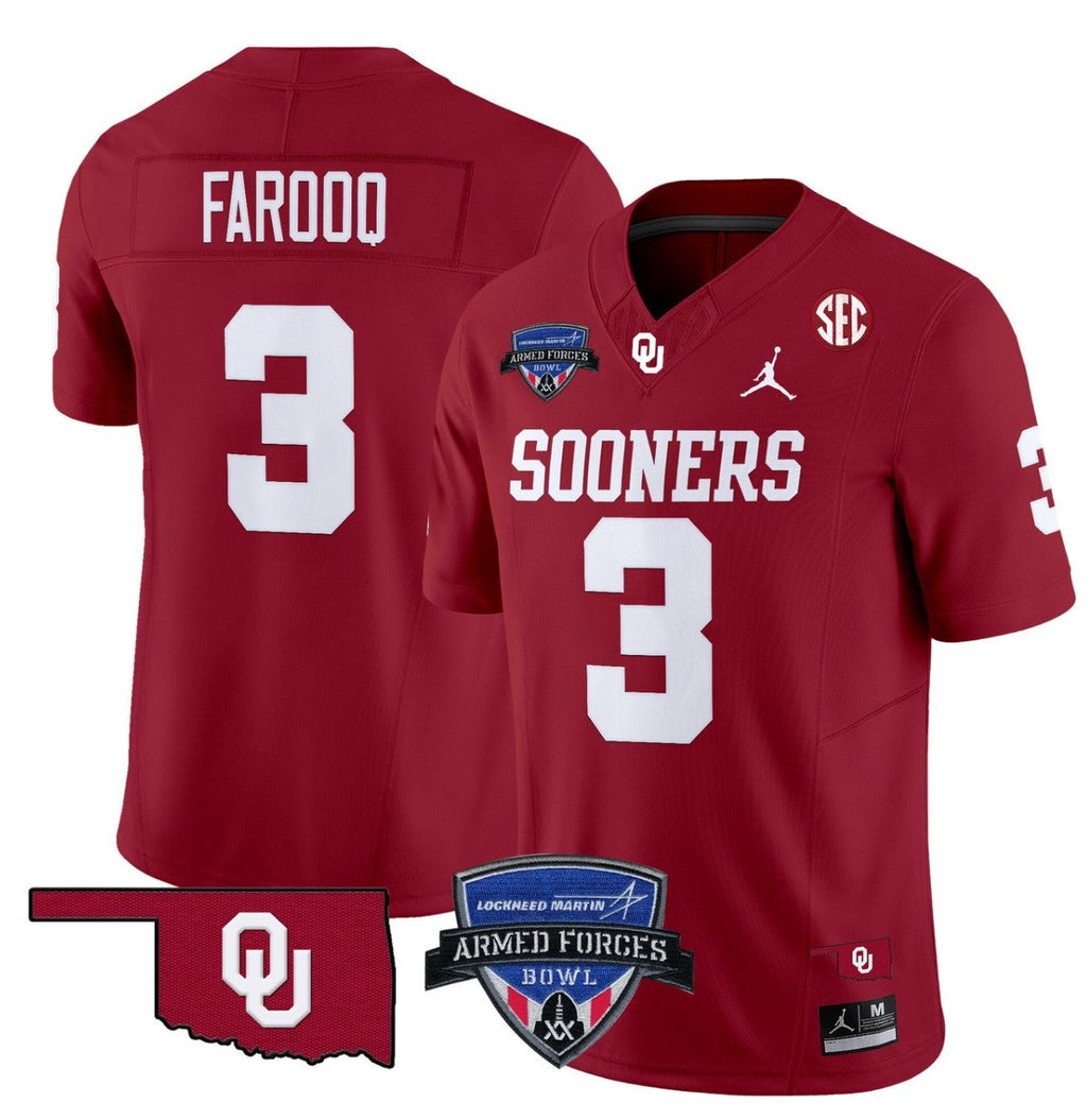 Jalil Farooq Jersey #3 Oklahoma Sooners 2025 Armed Forces Bowl Patch Red
