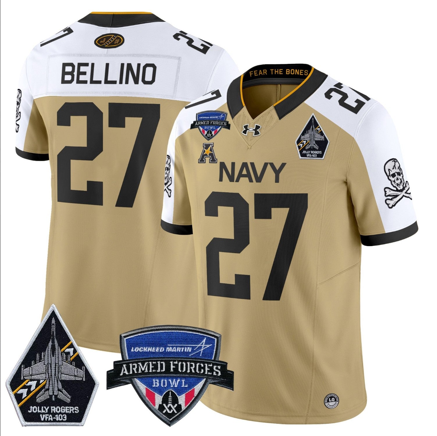 Joe Bellino Jersey #27 Navy Midshipmen 2025 Armed Forces Bowl Patch Gold Alternate