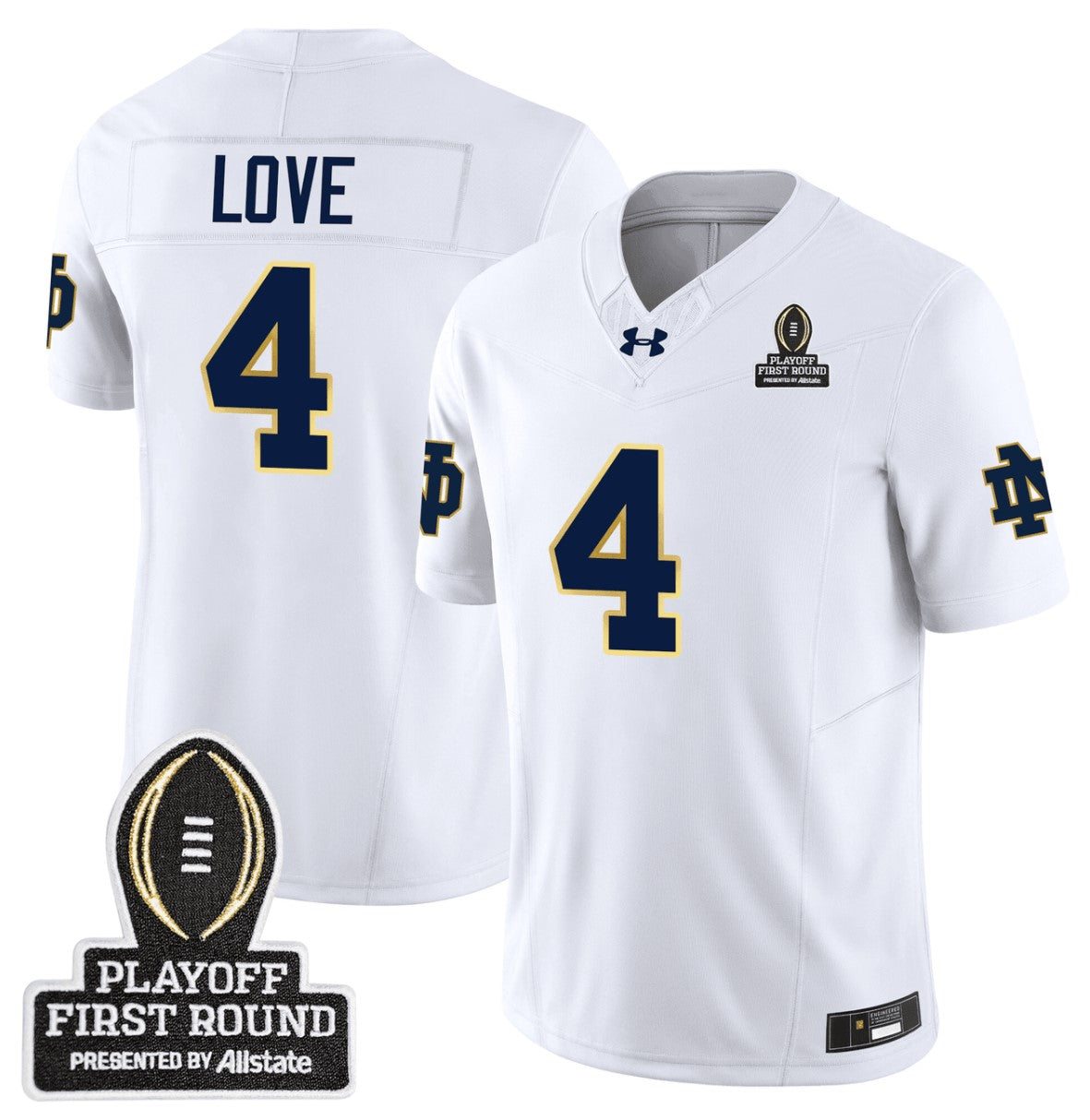 Jeremiyah Love Jersey #4 Notre Dame Fighting Irish CFP First Round Patch White