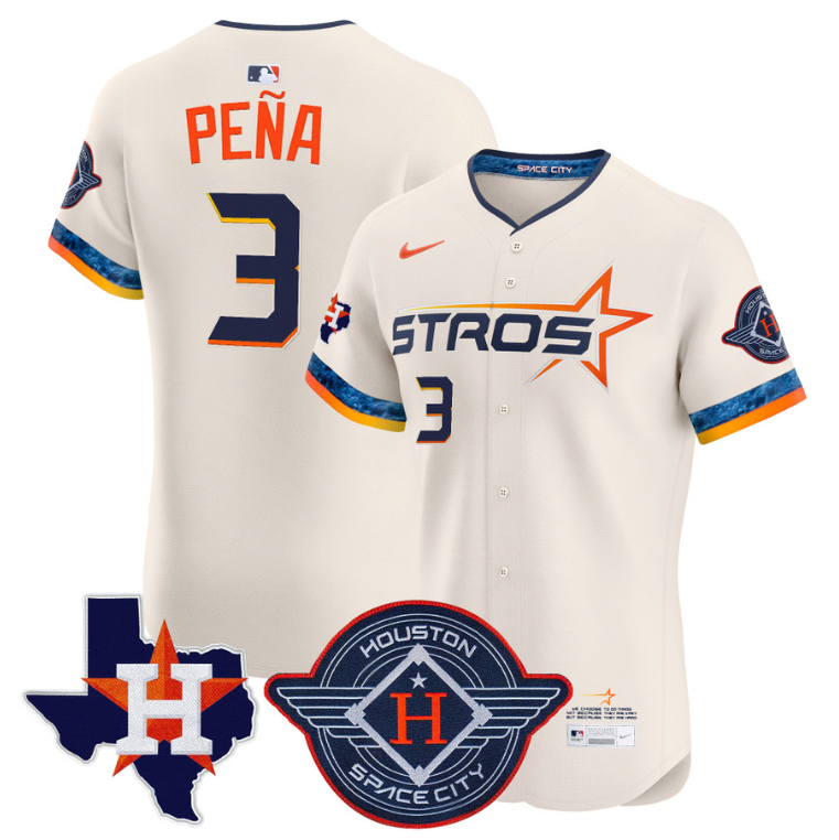 Jeremy Pena Jersey #3 Houston Astros 2025 City Connect Texas Patch Premier Elite Stitched Cream