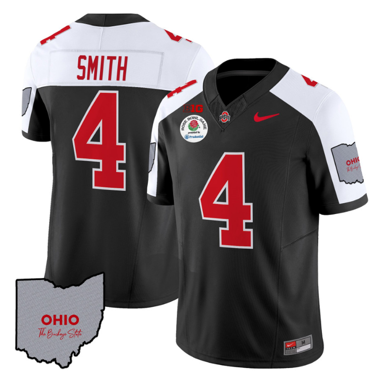 Jeremiah Smith Jersey #4 Ohio State Rose Bowl Patch Football V3  Black Alternate