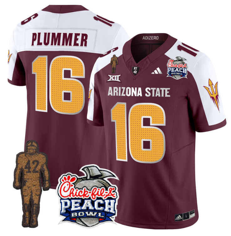 Jake Plummer Jersey #16 Arizona State Peach Bowl Patch Football V2 Maroon
