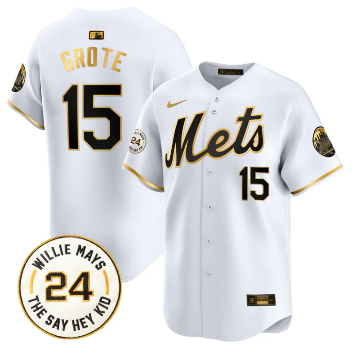 Jerry Grote Jersey #15 Mets Willie Mays Patch Vapor Premier Limited Stitched White Gold