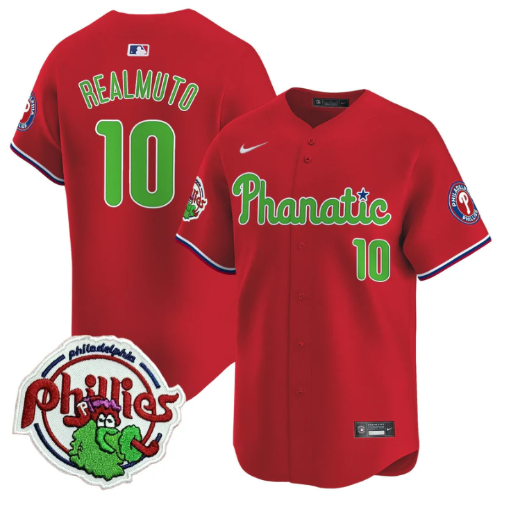 J.T.Realmuto Jersey #10 Phillies Phanatic Patch Vapor Premier Limited Stitched Red
