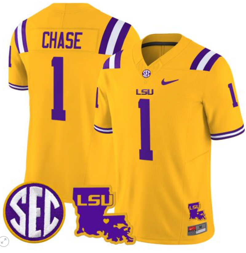 Ja'Marr Chase Jersey #1 LSU Tigers 2024 Louisiana Patch Vapor Limited College Football Stitched Gold