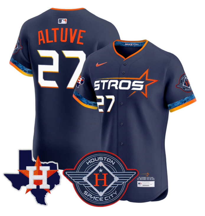 José Altuve Jersey #27 Houston Astros 2025 City Connect Texas Patch Premier Elite Stitched Navy