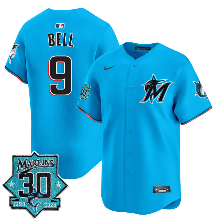 Josh Bell Jersey #9 Miami Marlins 30 Seasons Anniversary Patch Limited Stitched Blue