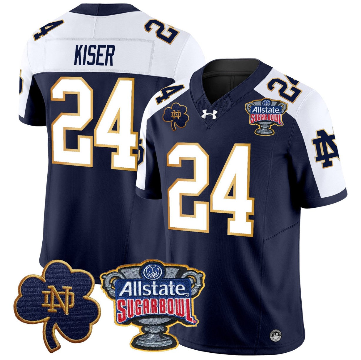 Jack Kiser Jersey #24 Notre Dame 2024 Sugar Bowl Patch V2 Stitched Navy Alternate