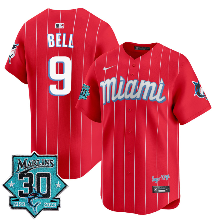 Josh Bell Jersey #9 Miami Marlins 30 Seasons Anniversary Patch Limited Stitched City Connect