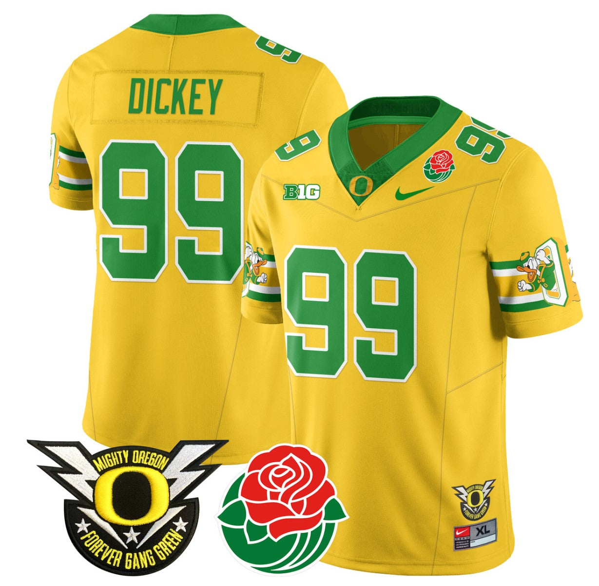 Jurrion Dickey Jersey #99 Oregon Ducks 2024 Rose Bowl Patch Football Yellow