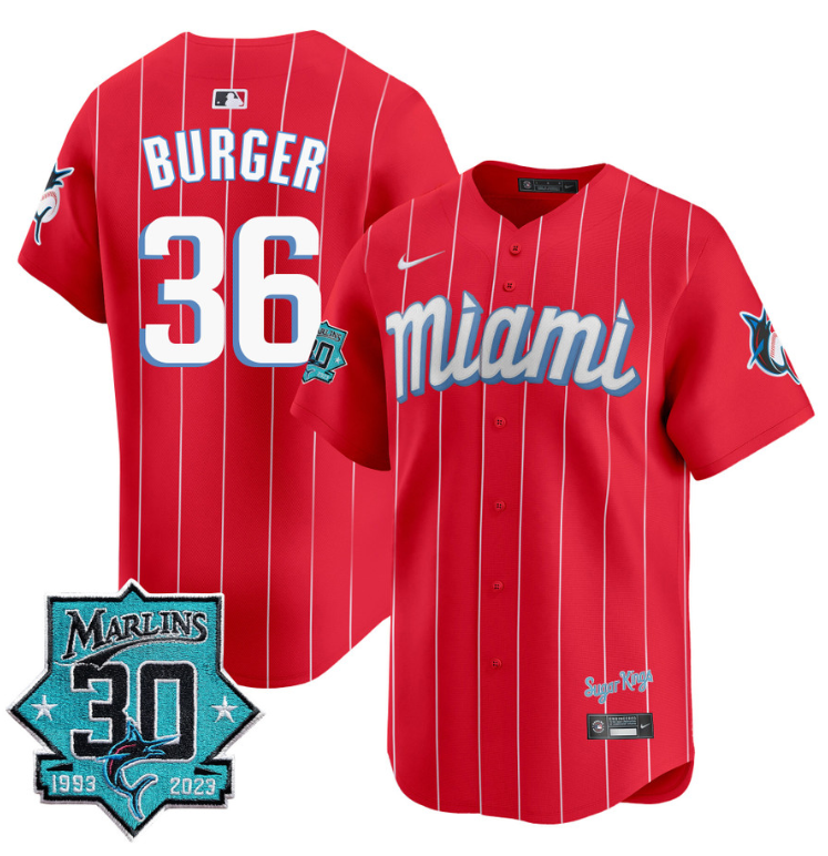 Jake Burger Jersey #36 Miami Marlins 30 Seasons Anniversary Patch Vapor Limited Stitched City Connect