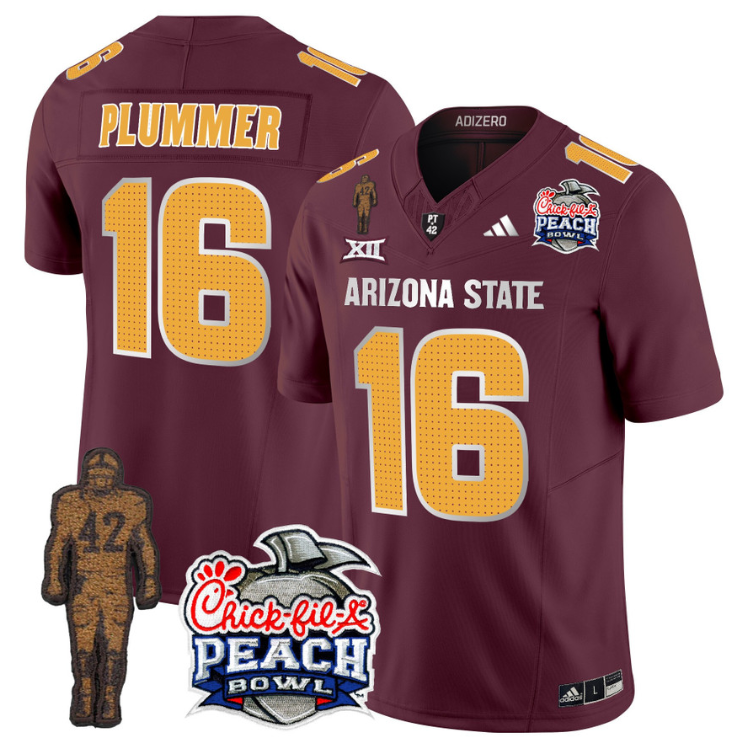 Jake Plummer Jersey #16 Arizona State Peach Bowl Patch Football V2 Maroon