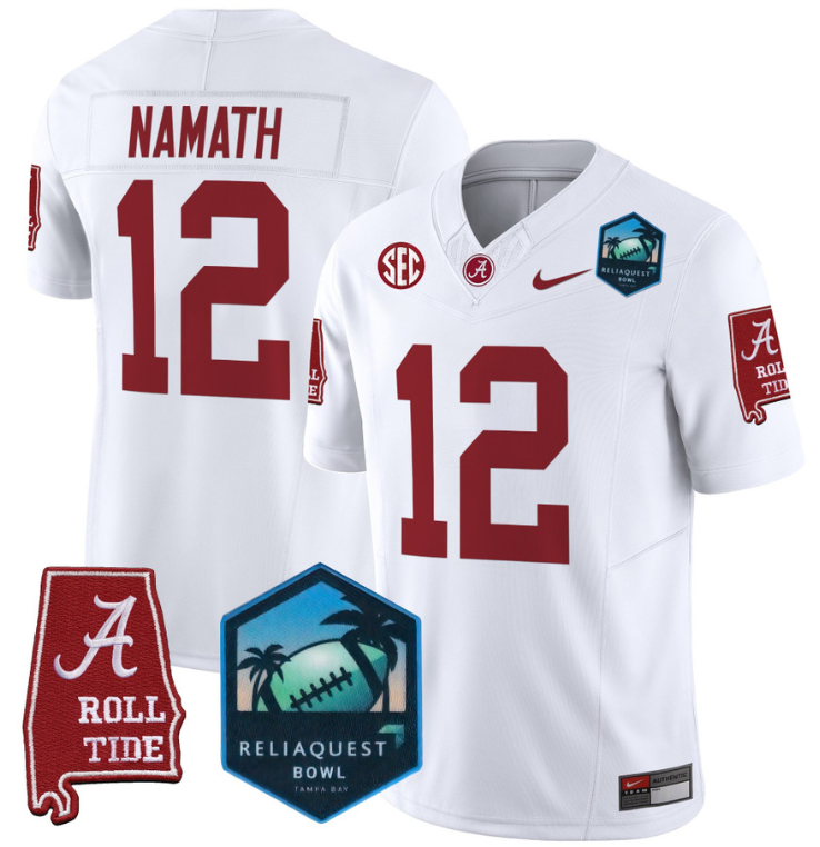 Joe Namath Jersey #12 Alabama Crimson Tide 2025 ReliaQuest Bowl White