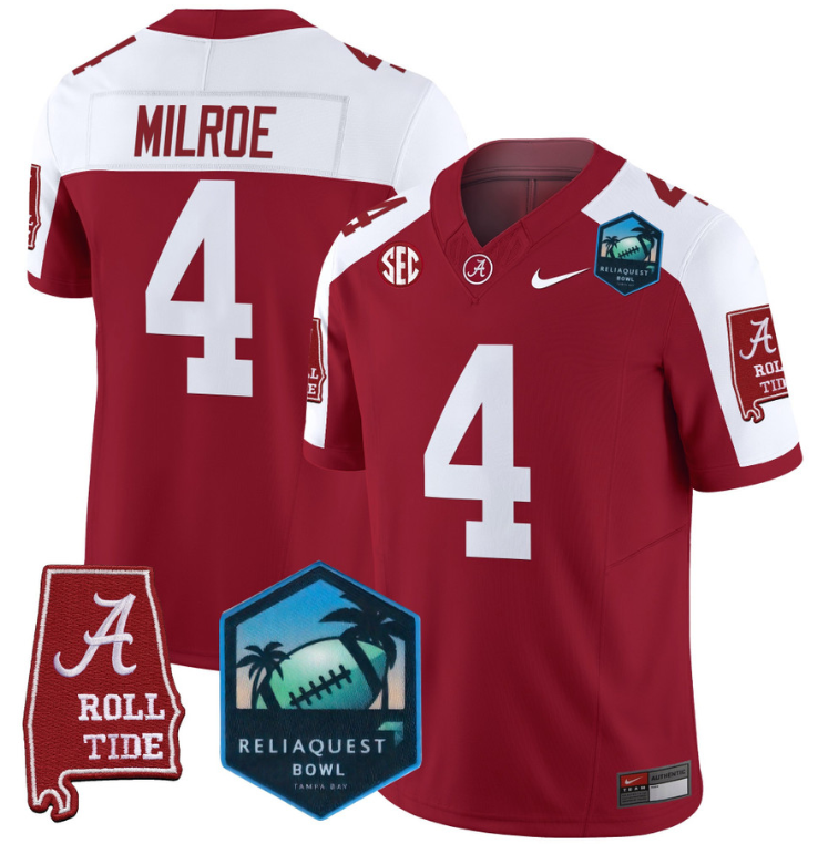 Jalen Milroe Jersey #4 Alabama Crimson Tide 2025 ReliaQuest Bowl Crimson Alternate