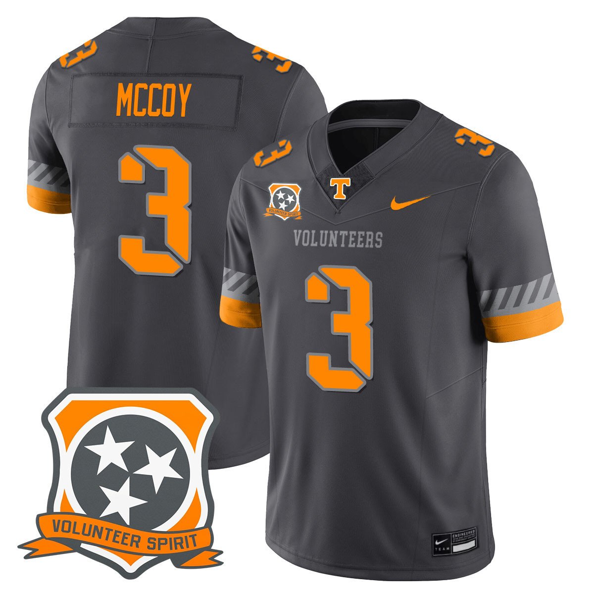 Jermod McCoy Jersey #3 Tennessee Volunteers 2025 Spirit Stitched Smokey Gray