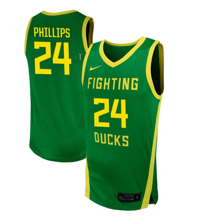 Jamari Phillips Jersey #24 Oregon Ducks NIL Basketball Green