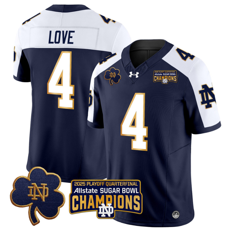 Jeremiyah Love Jersey #4 Notre Dame 2025 Sugar Bowl Champions Navy Alternate