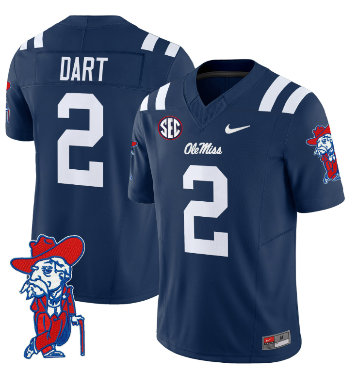 Jaxson Dart Jersey #2 Ole Miss Rebels Vapor Limited College Football Stitched Navy