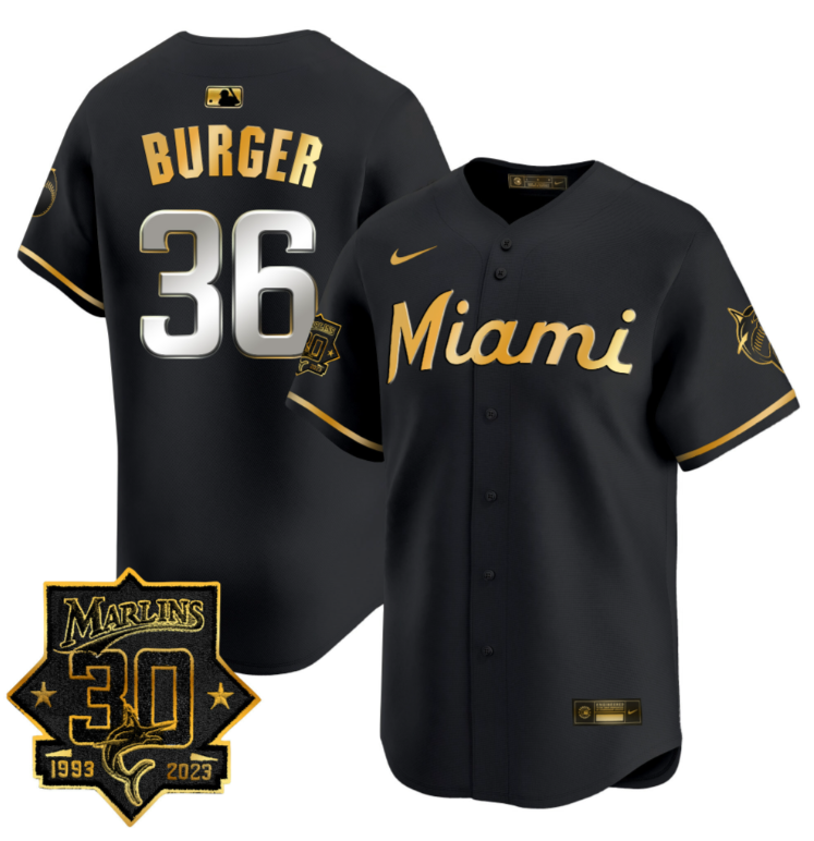Jake Burger Jersey #36 Miami Marlins 30 Seasons Anniversary Patch Vapor Limited Stitched Blue