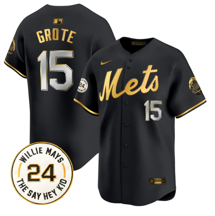 Jerry Grote Jersey #15 Mets Willie Mays Patch Vapor Premier Limited Stitched Black Gold