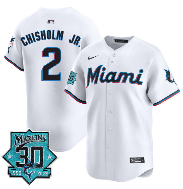 Jazz Chisholm Jr Jersey #2 Miami Marlins 30 Seasons Anniversary Patch Limited Stitched White