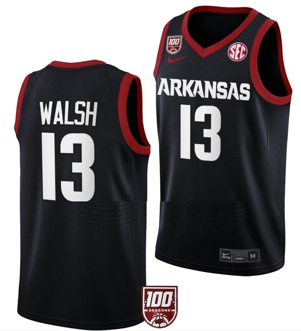 Jordan Walsh Jersey Arkansas Razorbacks College Basketball 100 Season #13