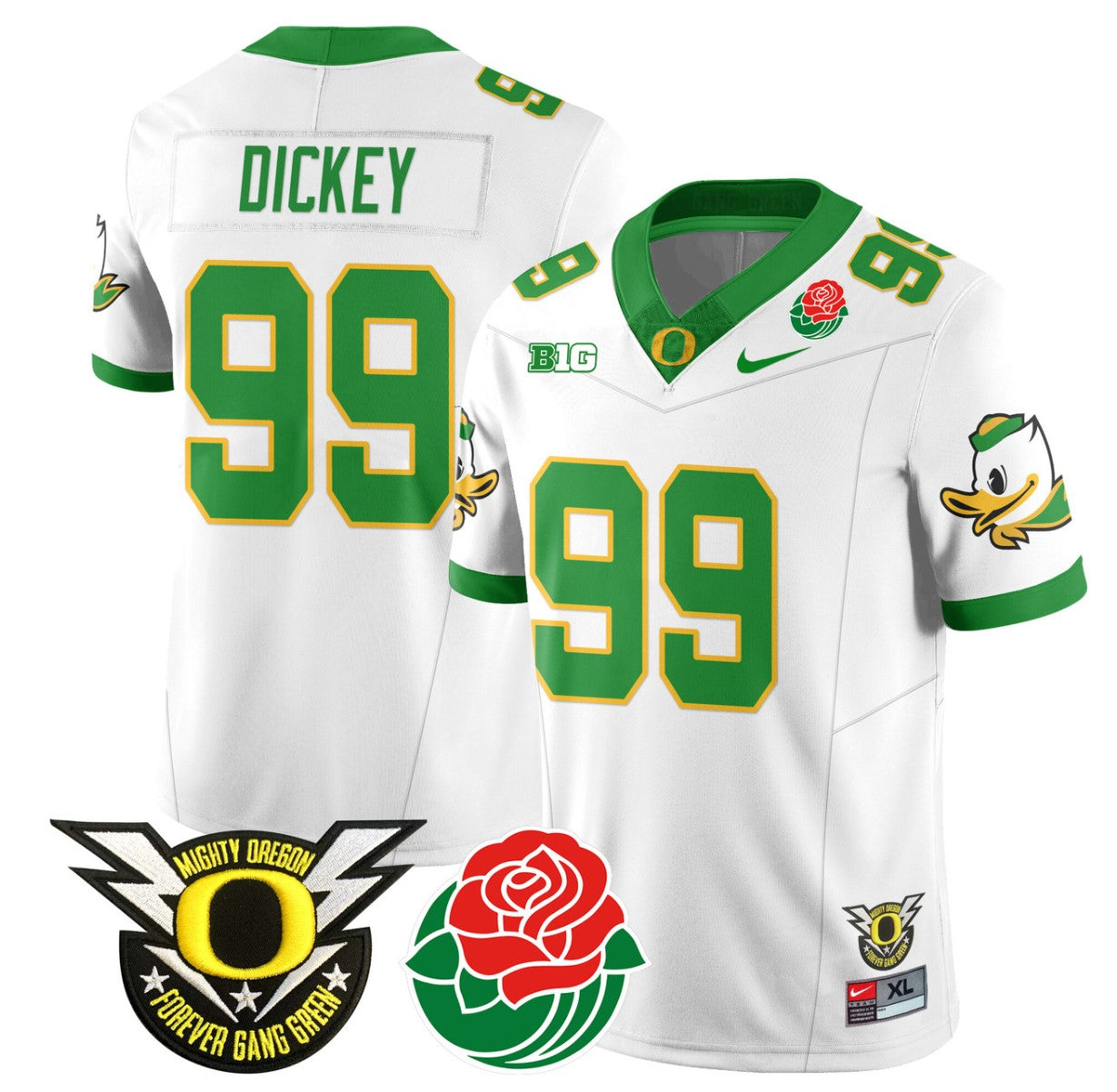 Jurrion Dickey Jersey #99 Oregon Ducks 2024 Rose Bowl Patch N1 Football White