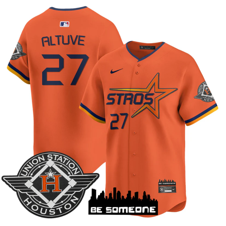José Altuve Jersey #27 Houston Astros 2025 City Connect Vapor Premier Limited Stitched Orange